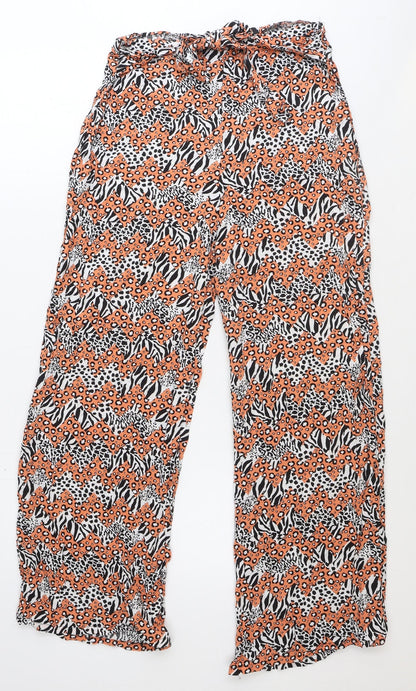 DED LONDON Womens Orange Animal Print Viscose Trousers Size 10 Regular Zip - Leopard Zebra Pattern