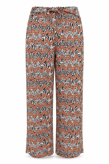 DED LONDON Womens Orange Animal Print Viscose Trousers Size 10 Regular Zip - Leopard Zebra Pattern