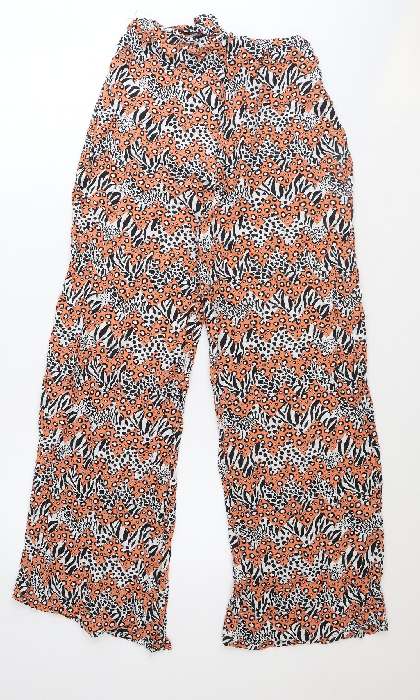 DED LONDON Womens Orange Animal Print Viscose Trousers Size 10 Regular Zip - Leopard Zebra Pattern