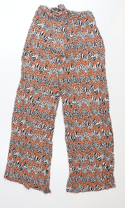 DED LONDON Womens Orange Animal Print Viscose Trousers Size 10 Regular Zip - Leopard Zebra Pattern