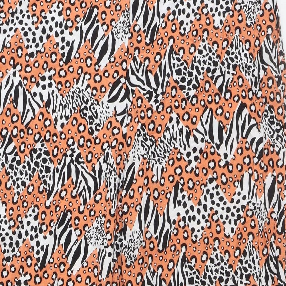 DED LONDON Womens Orange Animal Print Viscose Trousers Size 10 Regular Zip - Leopard Zebra Pattern