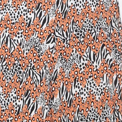 DED LONDON Womens Orange Animal Print Viscose Trousers Size 10 Regular Zip - Leopard Zebra Pattern