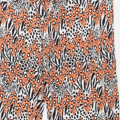 DED LONDON Womens Orange Animal Print Viscose Trousers Size 10 Regular Zip - Leopard Zebra Pattern