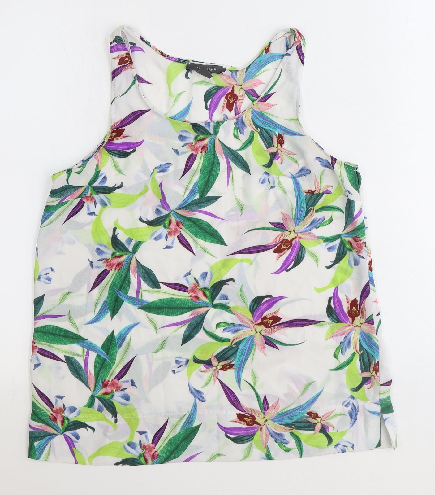 Primark Womens White Floral Polyester Basic Tank Size 10 Scoop Neck