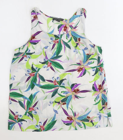 Primark Womens White Floral Polyester Basic Tank Size 10 Scoop Neck