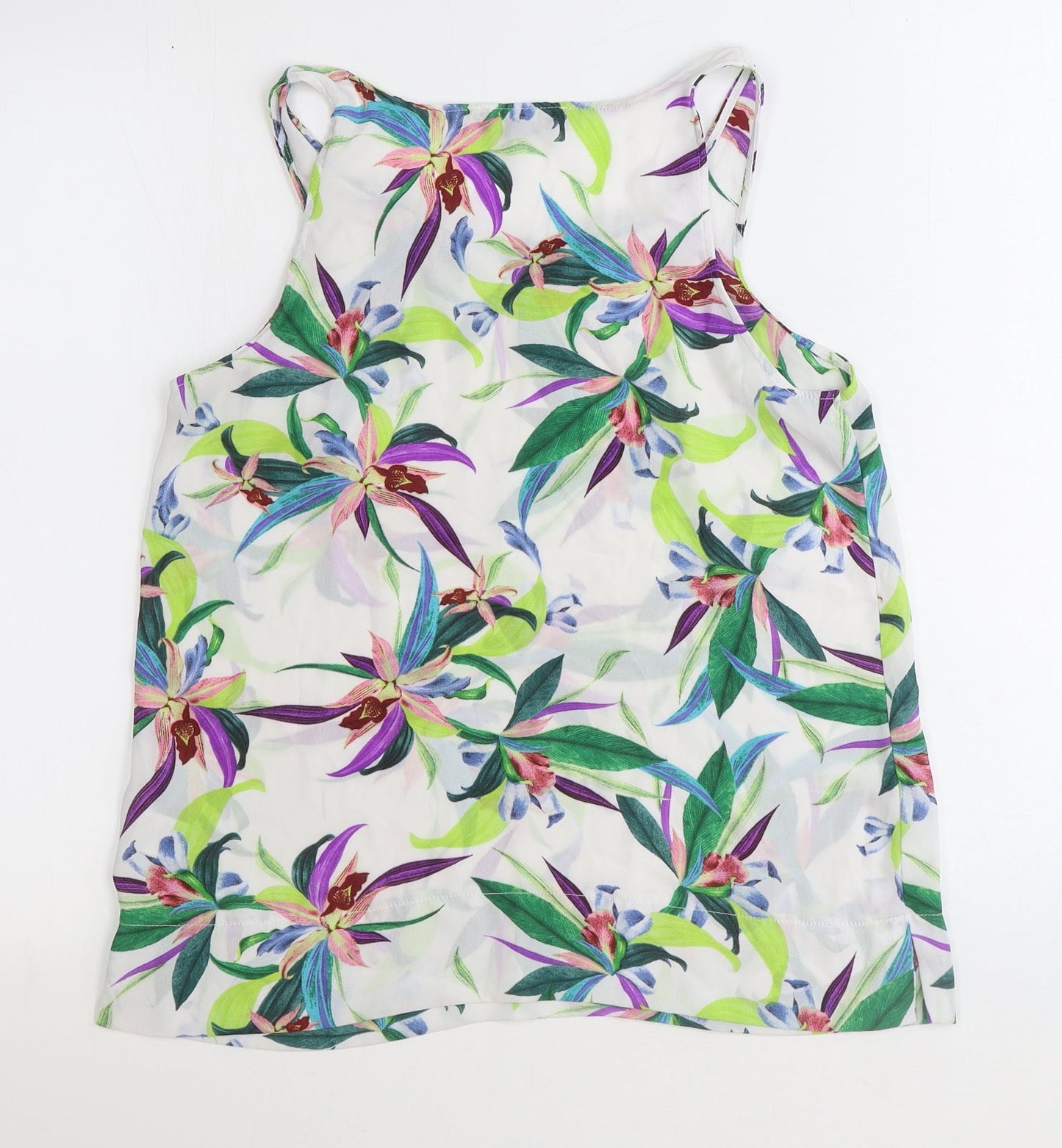 Primark Womens White Floral Polyester Basic Tank Size 10 Scoop Neck