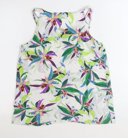 Primark Womens White Floral Polyester Basic Tank Size 10 Scoop Neck