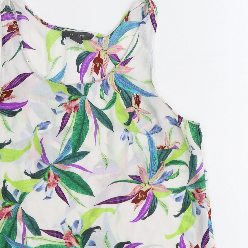 Primark Womens White Floral Polyester Basic Tank Size 10 Scoop Neck