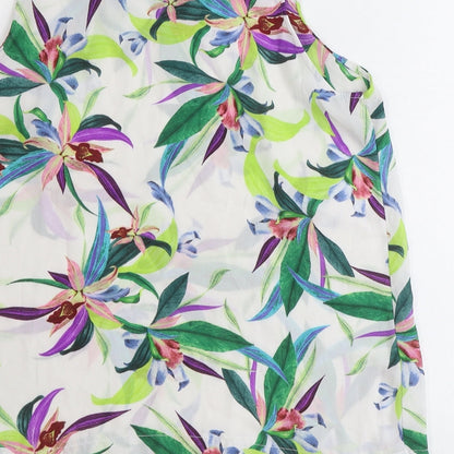 Primark Womens White Floral Polyester Basic Tank Size 10 Scoop Neck
