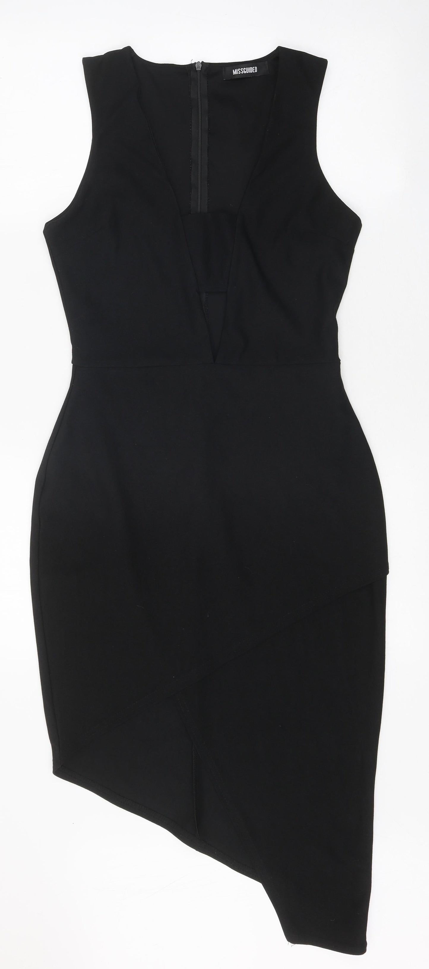 Missguided Womens Black Polyester Pencil Dress Size 10 V-Neck Zip