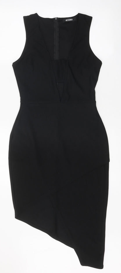 Missguided Womens Black Polyester Pencil Dress Size 10 V-Neck Zip