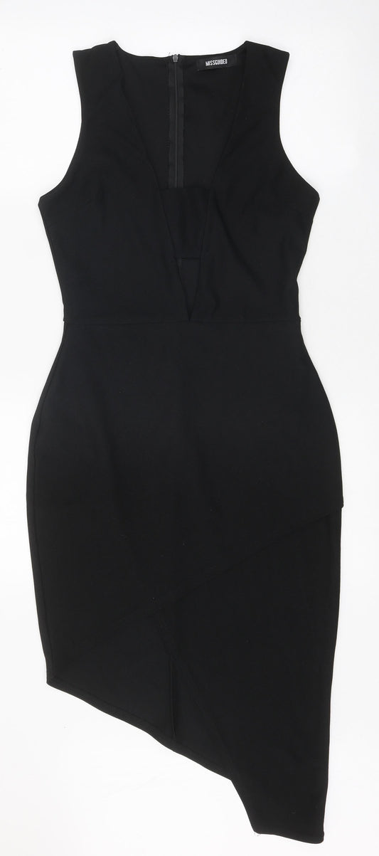 Missguided Womens Black Polyester Pencil Dress Size 10 V-Neck Zip