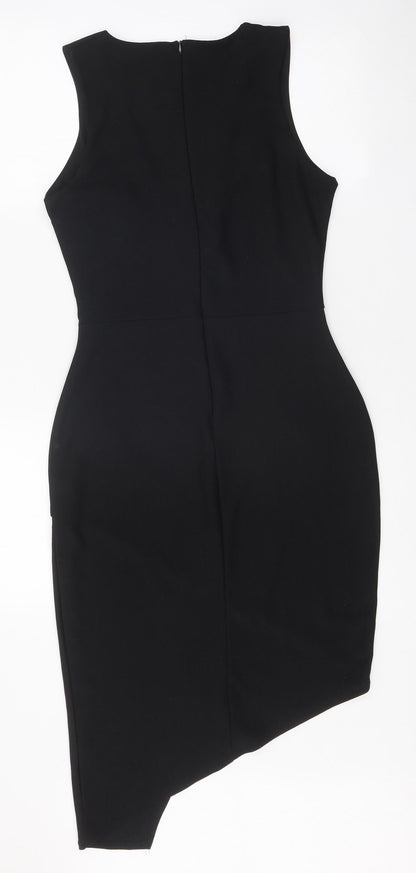 Missguided Womens Black Polyester Pencil Dress Size 10 V-Neck Zip