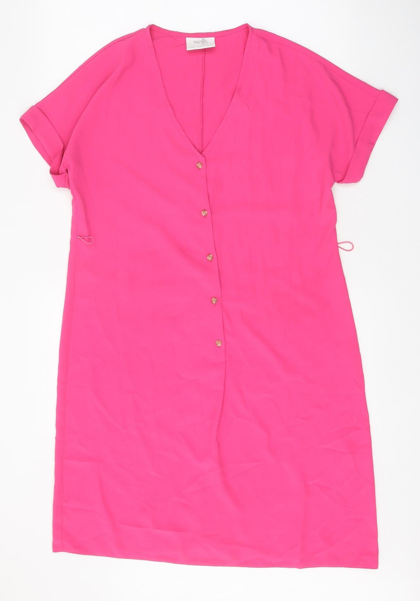 Wallis Womens Pink Polyester Shift Size 10 V-Neck Button