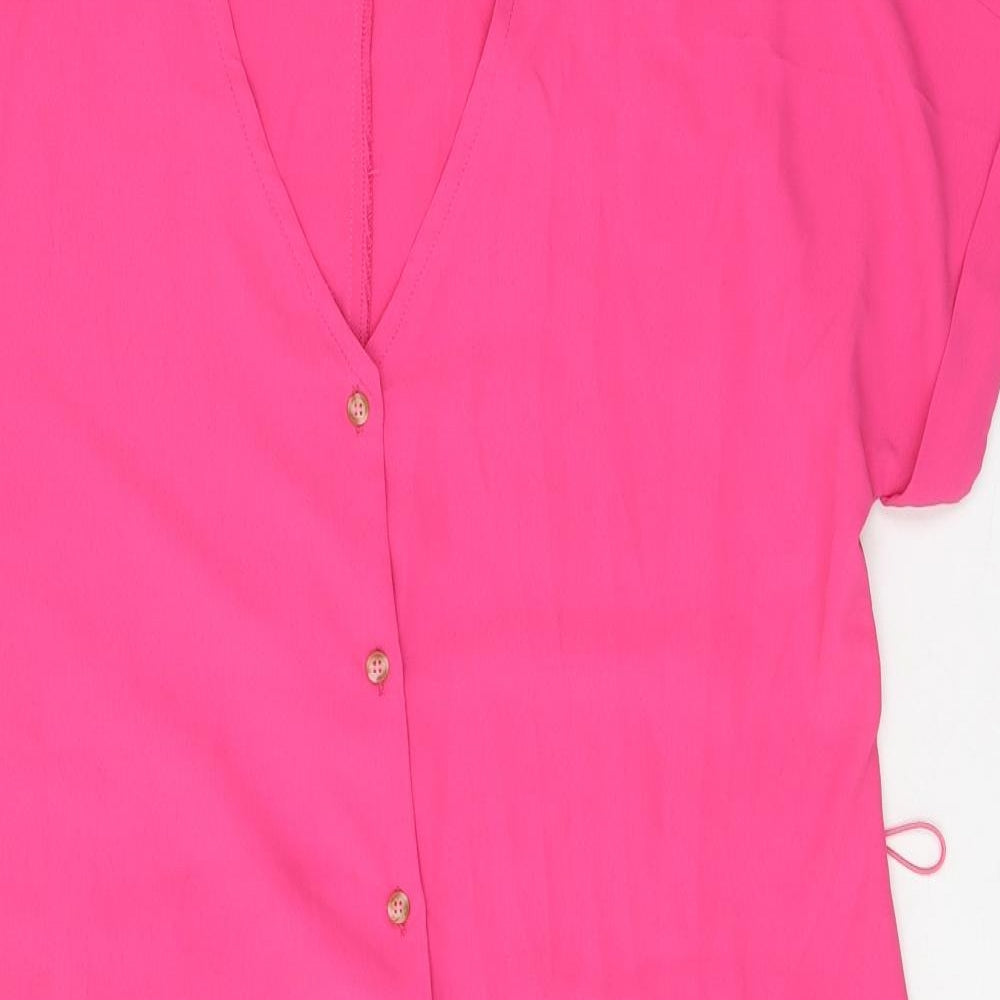 Wallis Womens Pink Polyester Shift Size 10 V-Neck Button