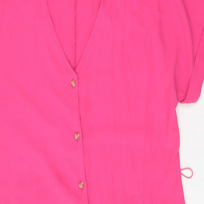 Wallis Womens Pink Polyester Shift Size 10 V-Neck Button
