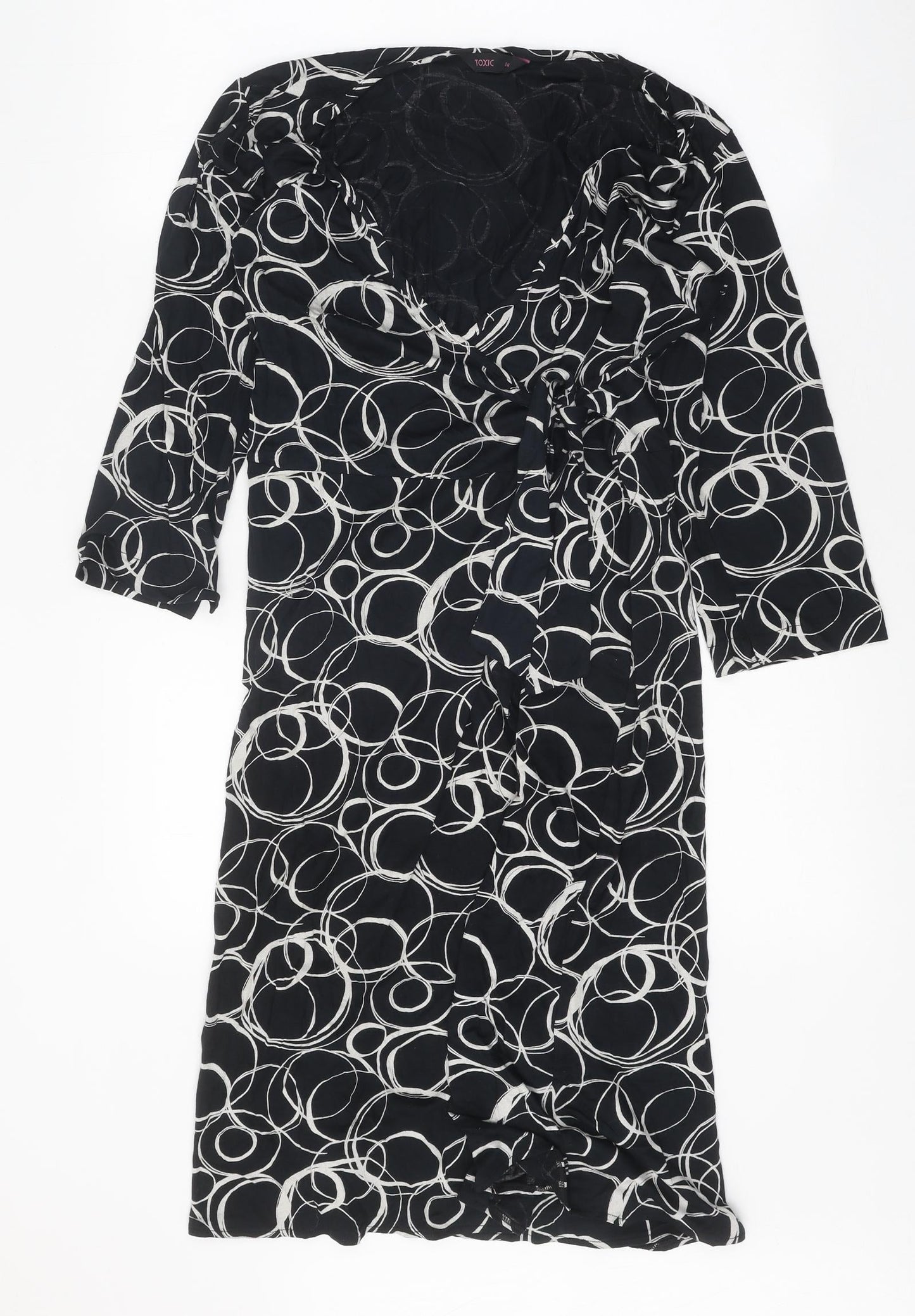 Toxic Womens Black Geometric Polyester Sheath Size 14 V-Neck Tie