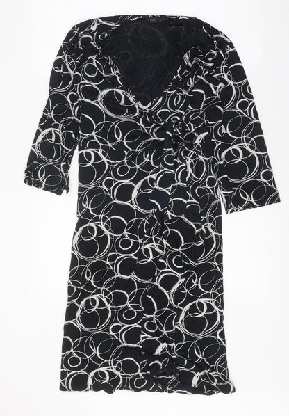 Toxic Womens Black Geometric Polyester Sheath Size 14 V-Neck Tie