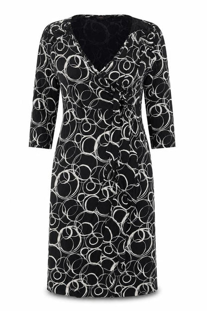 Toxic Womens Black Geometric Polyester Sheath Size 14 V-Neck Tie