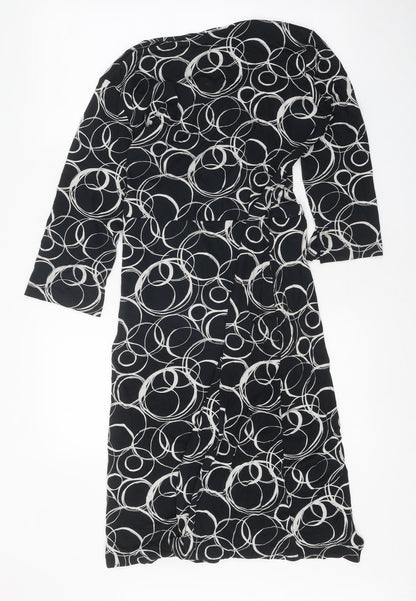 Toxic Womens Black Geometric Polyester Sheath Size 14 V-Neck Tie