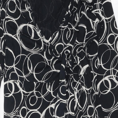 Toxic Womens Black Geometric Polyester Sheath Size 14 V-Neck Tie