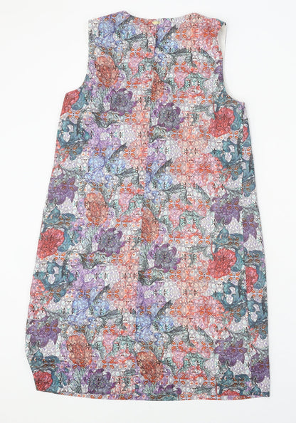 H&M Womens Multicoloured Floral Polyester Shift Size 8 Round Neck Snap