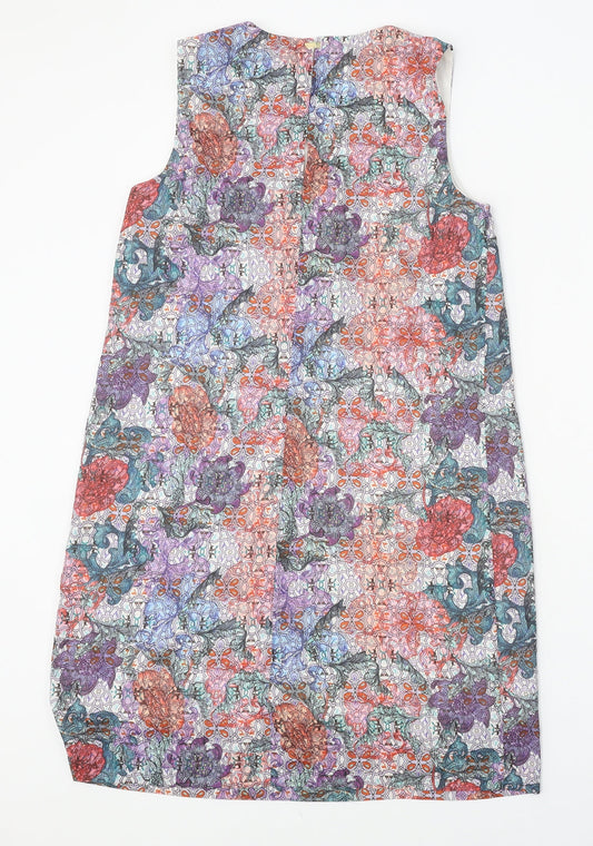 H&M Womens Multicoloured Floral Polyester Shift Size 8 Round Neck Snap