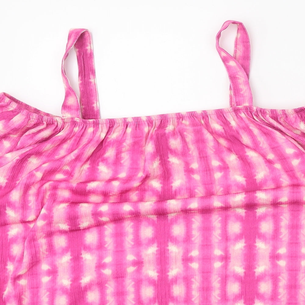 Papaya Womens Pink Geometric Polyester Basic Blouse Size 14 Square Neck - Cold Shoulder