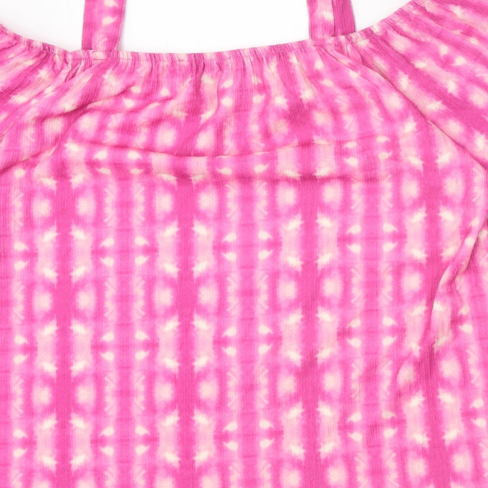 Papaya Womens Pink Geometric Polyester Basic Blouse Size 14 Square Neck - Cold Shoulder