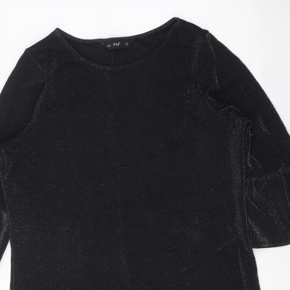 F&F Womens Black Polyester Shift Size 14 Boat Neck Pullover