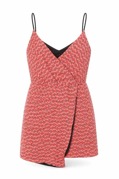Trafaluc Womens Red Geometric Viscose Mini Size XS V-Neck Pullover
