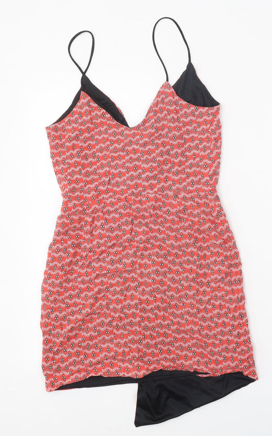 Trafaluc Womens Red Geometric Viscose Mini Size XS V-Neck Pullover