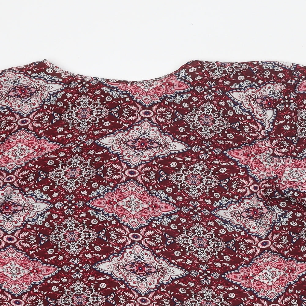 Primark Womens Red Geometric Polyester Basic Blouse Size 12 Boat Neck - Bell Sleeve