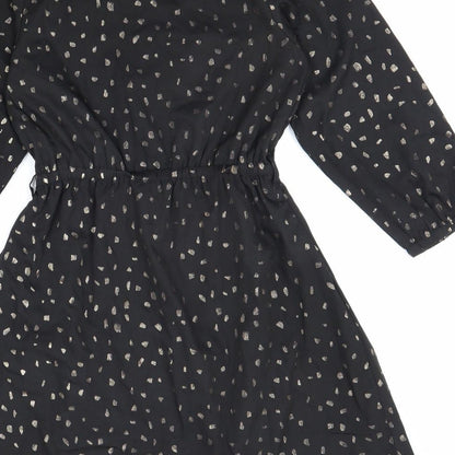 Yumi Womens Black Geometric Polyester Shirt Dress Size 6 V-Neck Pullover