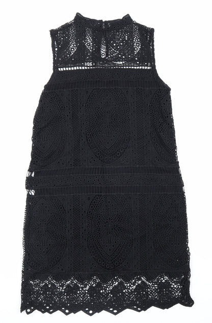 MNG Womens Black Polyester Sheath Size S Mock Neck Button
