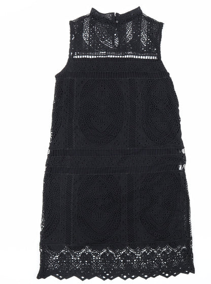 MNG Womens Black Polyester Sheath Size S Mock Neck Button