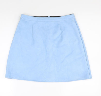 Missguided Womens Blue Polyester A-Line Skirt Size 10 Zip