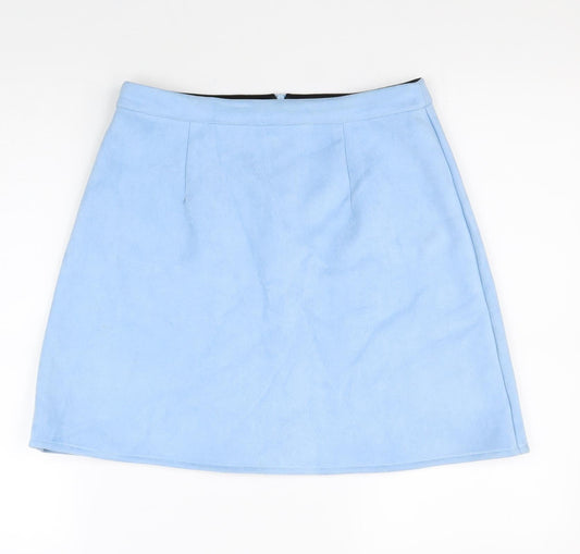 Missguided Womens Blue Polyester A-Line Skirt Size 10 Zip