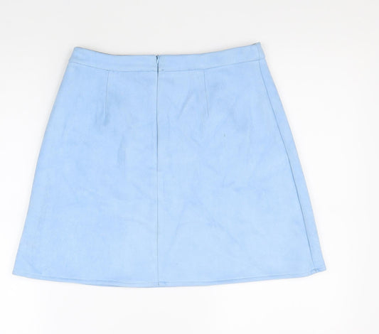 Missguided Womens Blue Polyester A-Line Skirt Size 10 Zip