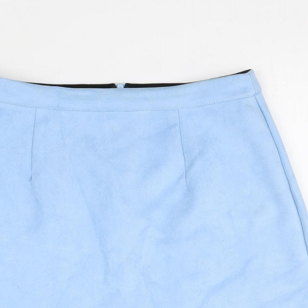 Missguided Womens Blue Polyester A-Line Skirt Size 10 Zip