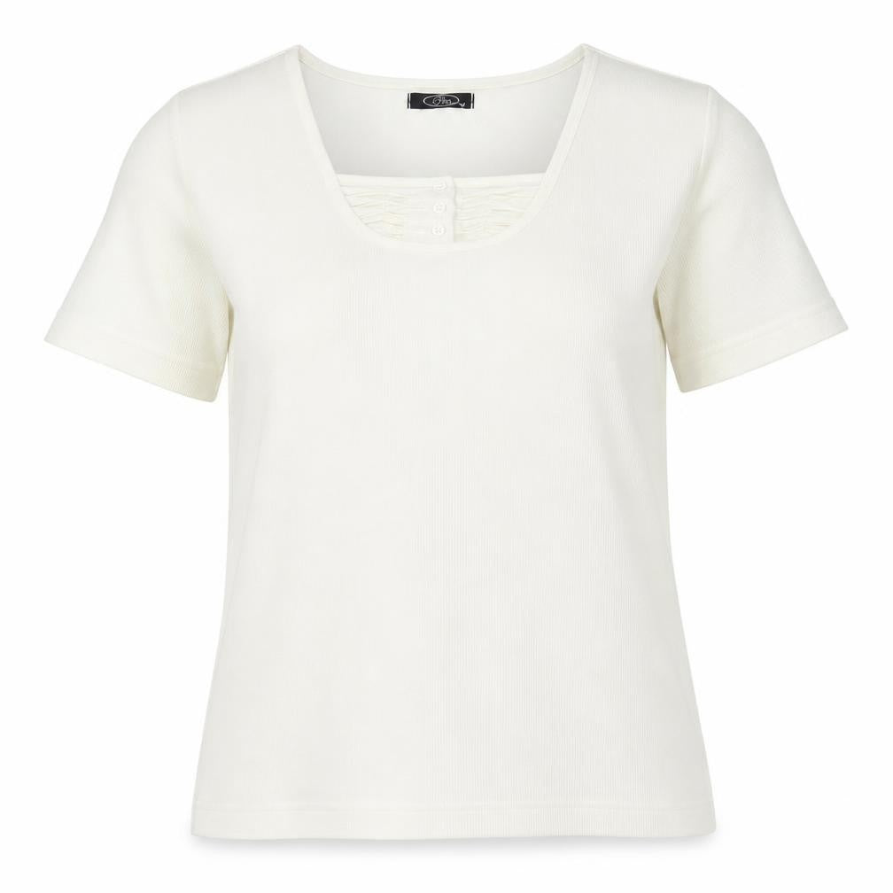 Bonmarché Womens White Polyester Basic T-Shirt Size M Scoop Neck