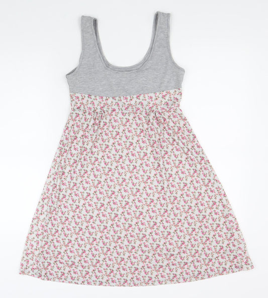 Atmosphere Womens Grey Floral Viscose Skater Dress Size 10 Scoop Neck Pullover