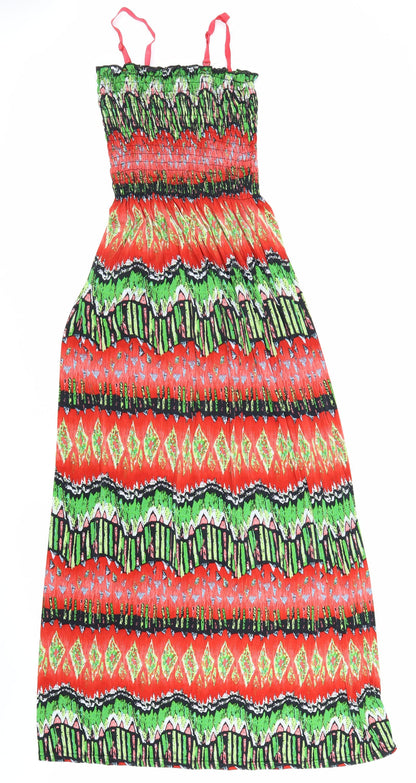 Stacy B Womens Multicoloured Geometric Polyester Maxi Size S Square Neck Pullover
