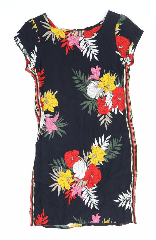 Dorothy Perkins Womens Black Floral Polyester Shift Size 10 Boat Neck Zip