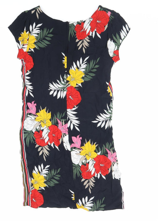 Dorothy Perkins Womens Black Floral Polyester Shift Size 10 Boat Neck Zip
