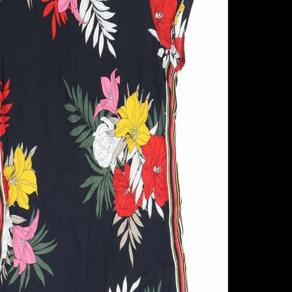 Dorothy Perkins Womens Black Floral Polyester Shift Size 10 Boat Neck Zip