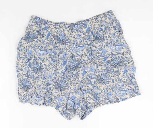 H&M Womens Blue Floral 100% Viscose Mom Shorts Size 38 in L3 in Regular