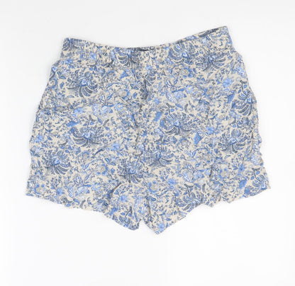 H&M Womens Blue Floral 100% Viscose Mom Shorts Size 38 in L3 in Regular