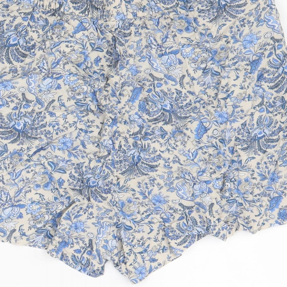 H&M Womens Blue Floral 100% Viscose Mom Shorts Size 38 in L3 in Regular