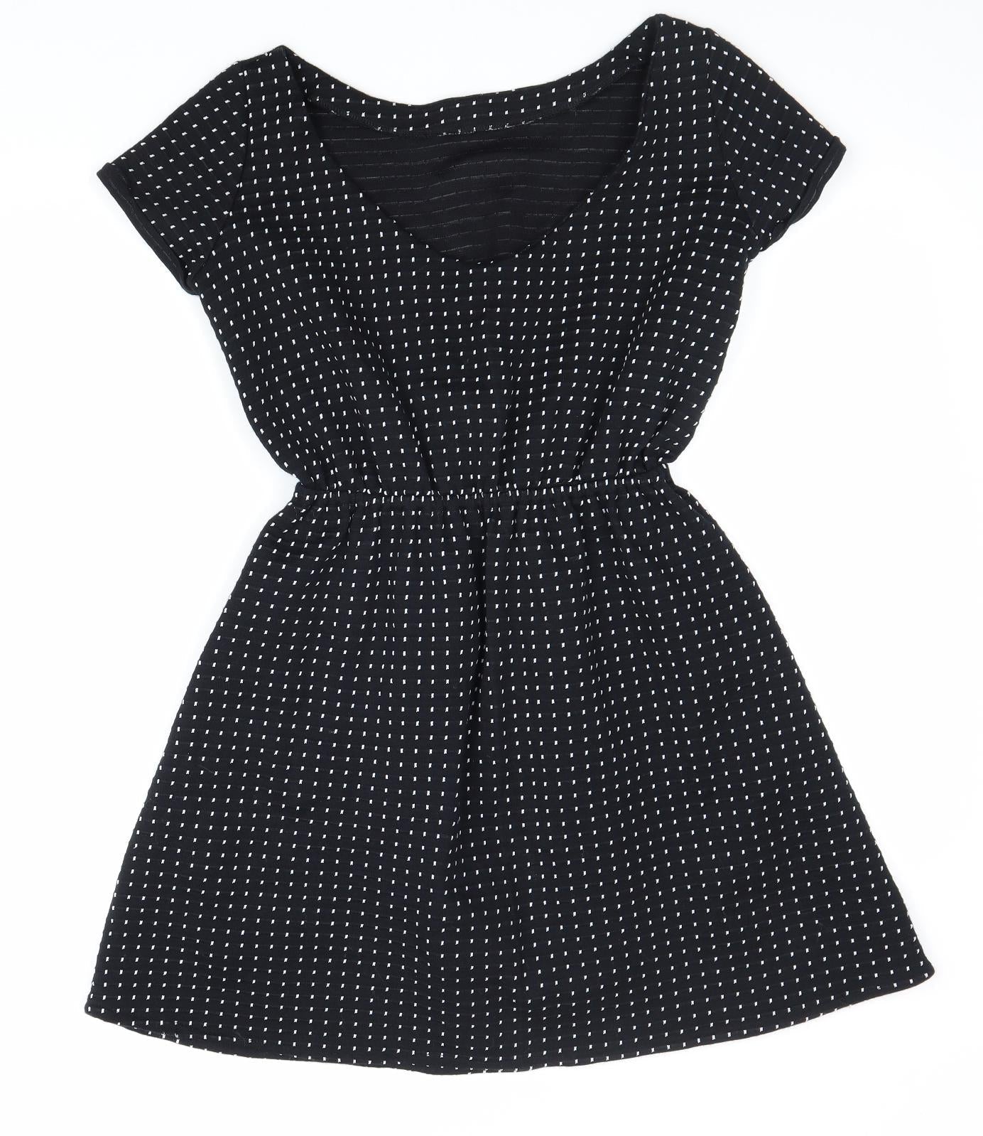 Bowes Threads Womens Black Geometric 100% Cotton Fit & Flare Size XS Scoop Neck Pullover